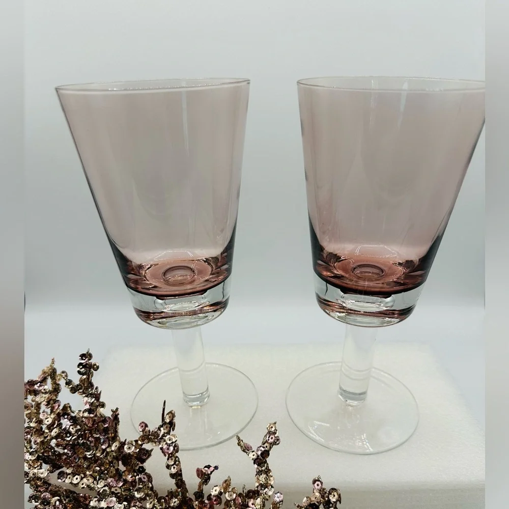 2 Crate & Barrel Amethyst Glasses. Bit of Pink and Purple Tones